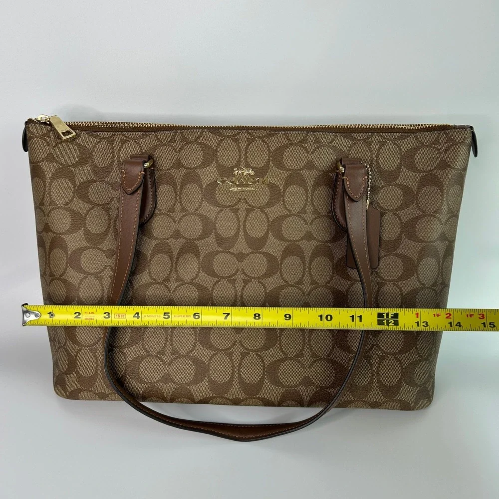 Coach Gallery Tote Brown Signature Canvas Leather Bag Excellent